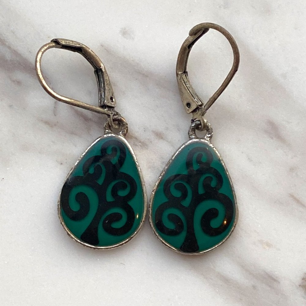 Tree Design Teardrop Setting Dangle Earrings